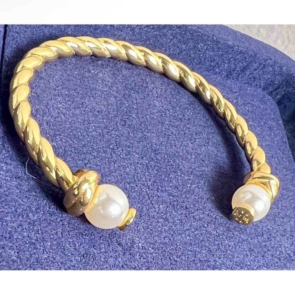 Tory Burch gold plated pearl open cuff rope metal bracelet $129 NWT - Picture 4 of 4